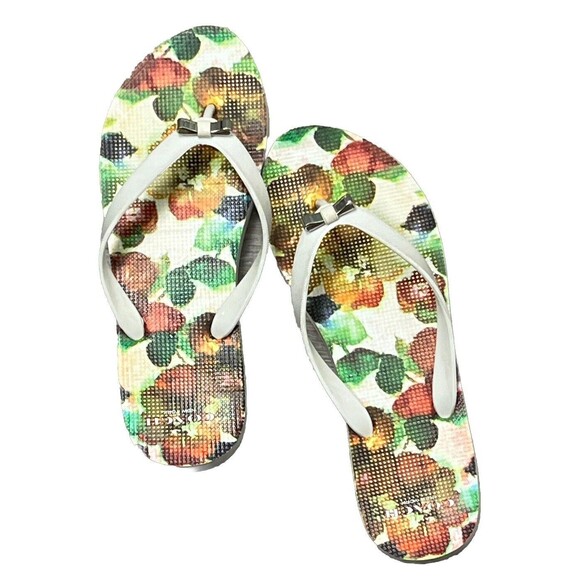 Coach Sandals Amel Signature Flip Flops Womens 7 Silver Bow White Thong Shoes - Picture 2 of 7